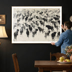 Longhorn Cattle Canvas Wall Art, Black White Stampede Ink