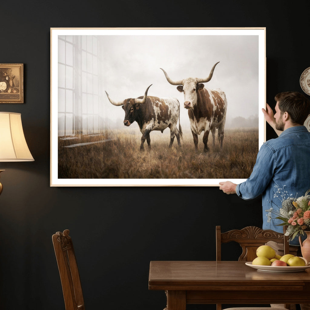 Texas Longhorn Canvas Wall Art Western Bull Desert, Rustic Farmhouse Wall Decor