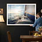 Sailboat Wall Art Canvas Print, Ocean Sunset Sailing Framed Artwork