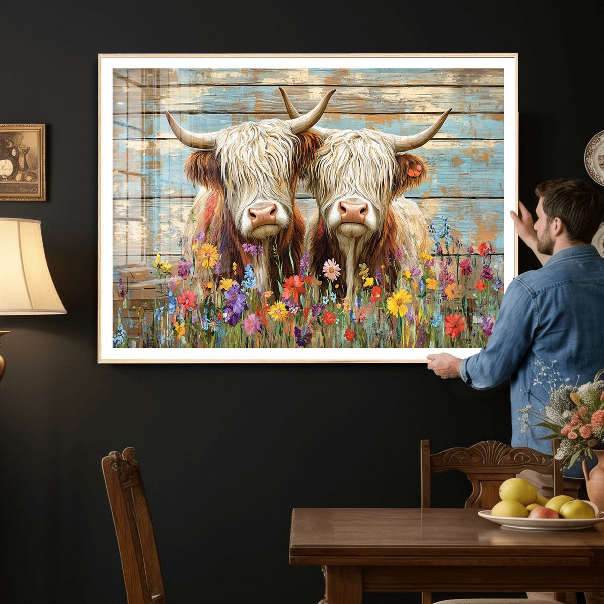 Cute Highland Cow Canvas Wall Art - Rustic Farmhouse Decor