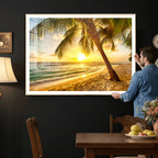 Beach Sunset Canvas Wall Art Print - Tropical Beach Canvas With Palm Trees