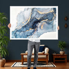 Blue Abstract Canvas Wall Art Print | Fluid Marble Effect Abstract Art
