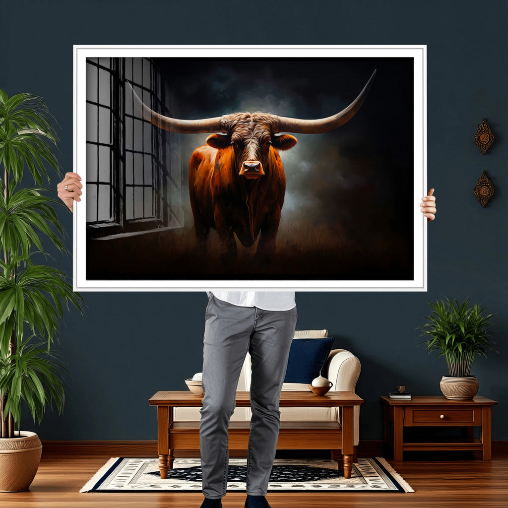 Abstract Texas Longhorn Wall Art Print | 3-Panel Large Texas Longhorn Canvas