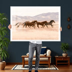 Wild Horse Wall Art Canvas Print, Framed Rustic Western Art, Desert Horse Scene