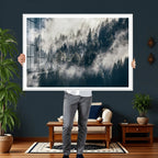 Foggy Mountain Forest Canvas Print, Misty Pine Trees Nature Wall Art
