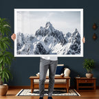 Snowy Mountain Range Canvas Print, Alpine Peaks Landscape Wall Art