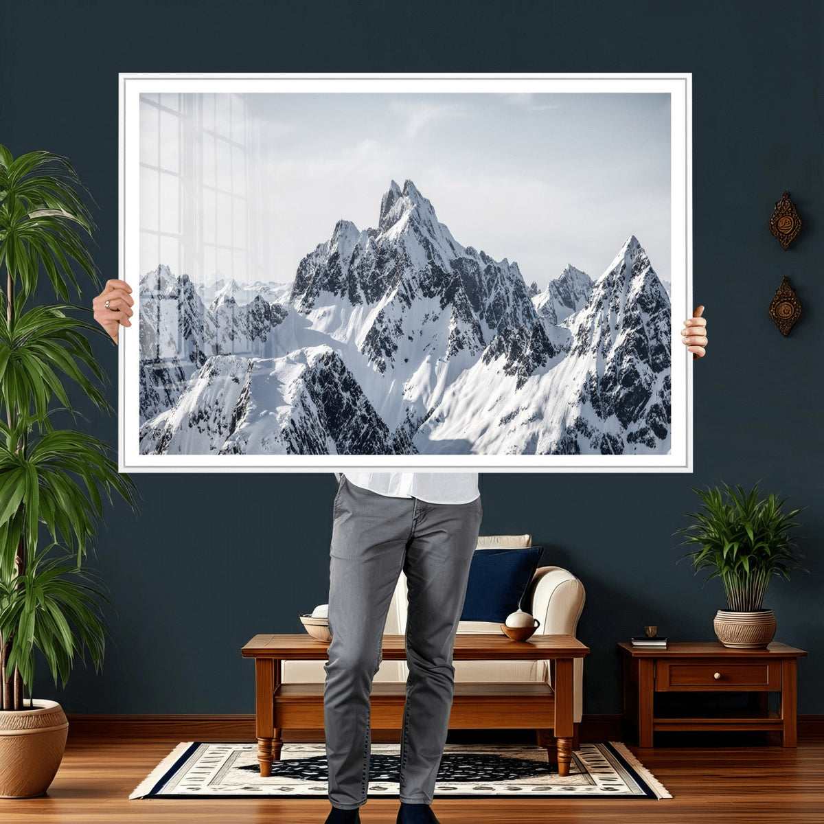 Snowy Mountain Range Canvas Print, Alpine Peaks Landscape Wall Art