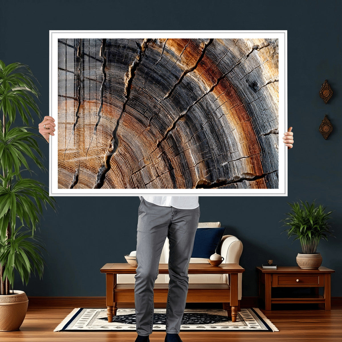 Abstract Tree Ring Wall Art Print, Natural Rustic Wood Grain Canvas
