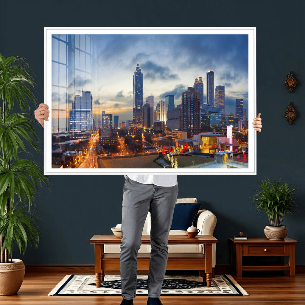 Atlanta Skyline Wall Art Canvas Print, Atlanta Downtown Night Cityscape