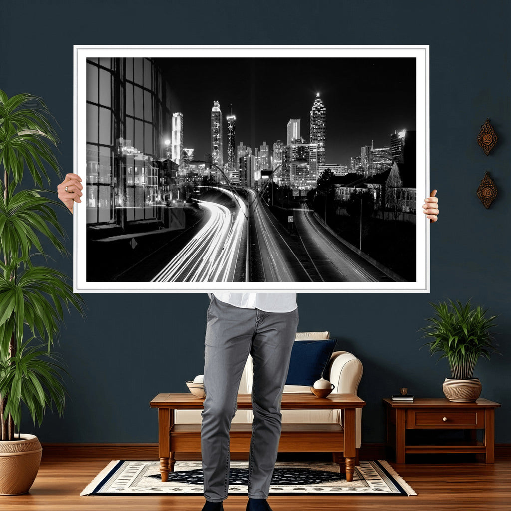 Atlanta Skyline Wall Art Canvas Print, Atlanta Downtown Night Cityscape