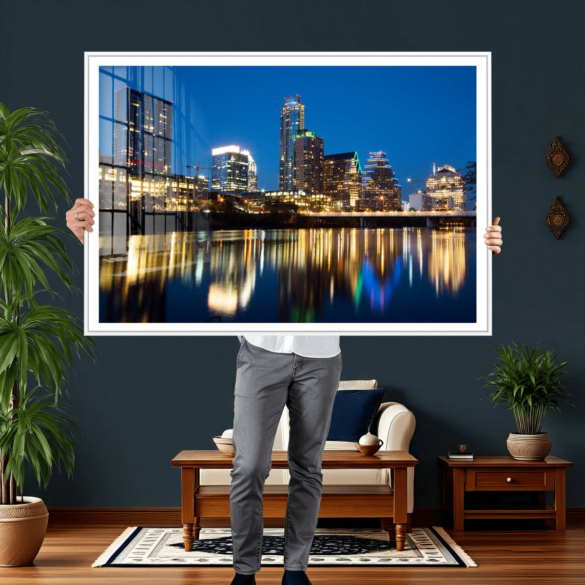 Austin Skyline Wall Art Canvas Print, Austin Downtown Night Cityscape