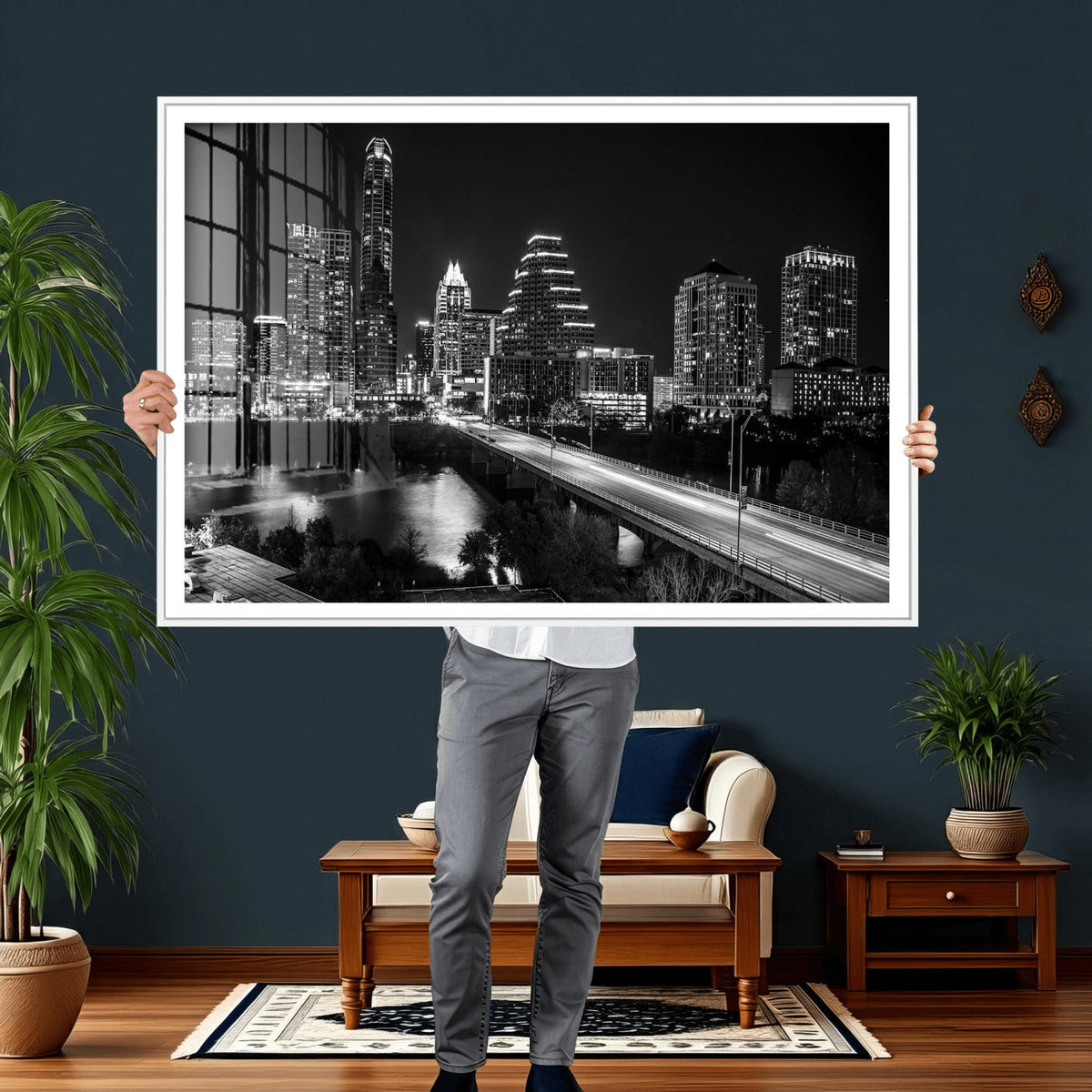Austin Skyline Wall Art Canvas Print, Austin Downtown Night Cityscape