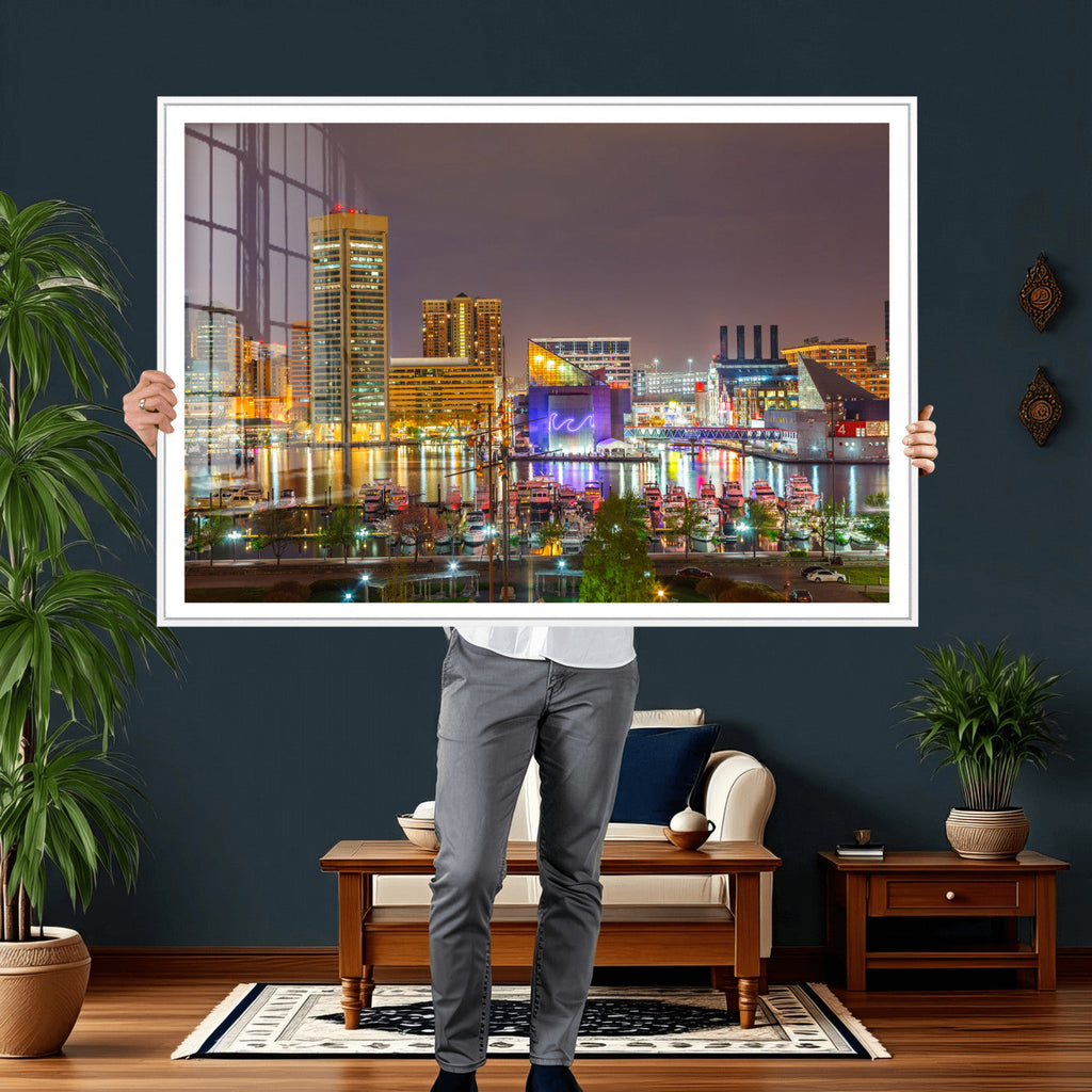 Baltimore Skyline Wall Art Canvas Print, Baltimore Downtown Night Cityscape