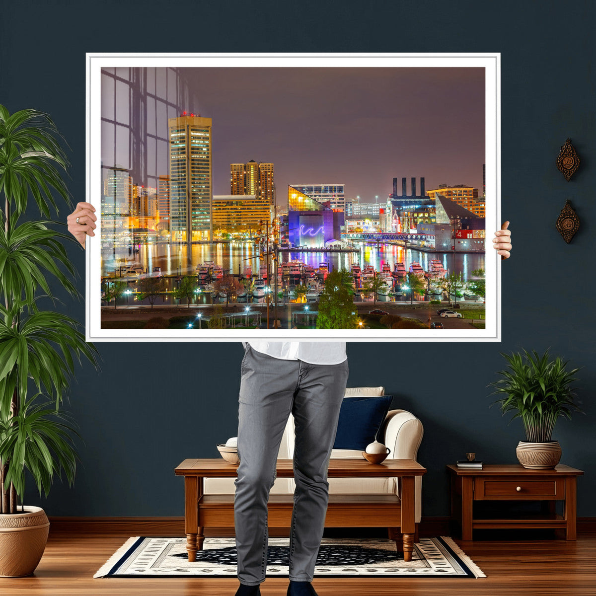 Baltimore Skyline Wall Art Canvas Print, Baltimore Downtown Night Cityscape