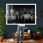 Boston Wall Art Canvas Print, Boston City Downtown Night Cityscape