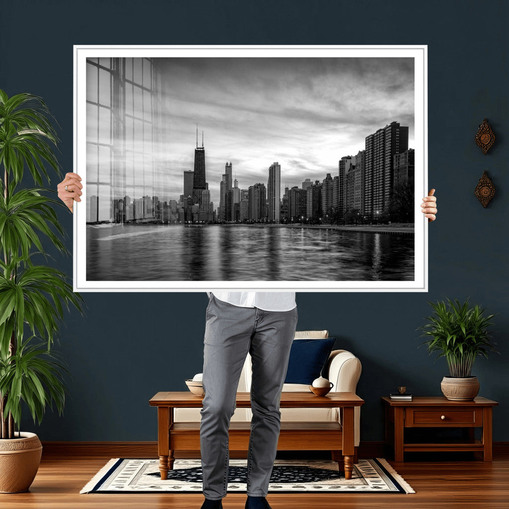 Chicago Wall Art Canvas Print, Chicago City Downtown Night Cityscape