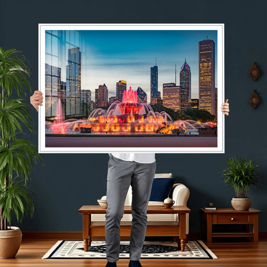Chicago Wall Art Canvas Print - Chicago City Downtown Night Cityscape