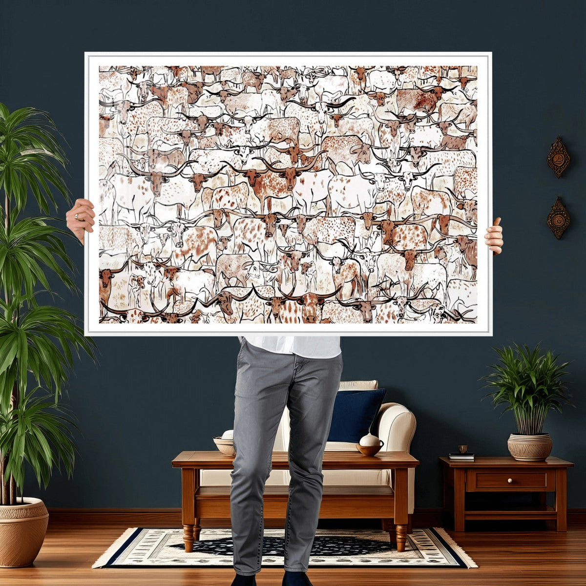 Abstract Longhorn Herd Wall Art Canvas Print