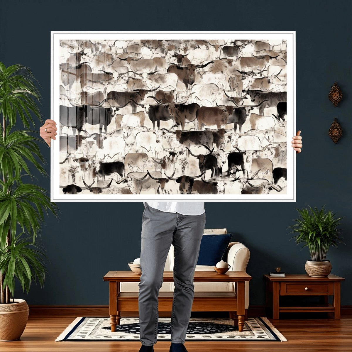 Abstract Texas Longhorn Print, Longhorn Herd Print