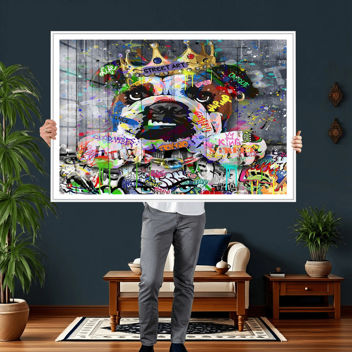 Graffiti Dog Wall Art Decor for Teen Bedroom | Abstract Graffiti Animal Canvas