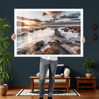 Rocky Coast Ocean Sunset Wall Art Canvas Print, Dramatic Seascape Nature Decor