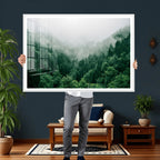 Misty Pine Forest Wall Art Canvas Print, Foggy Evergreen Landscape