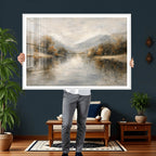 Neutral Abstract River Landscape Wall Art Canvas Print