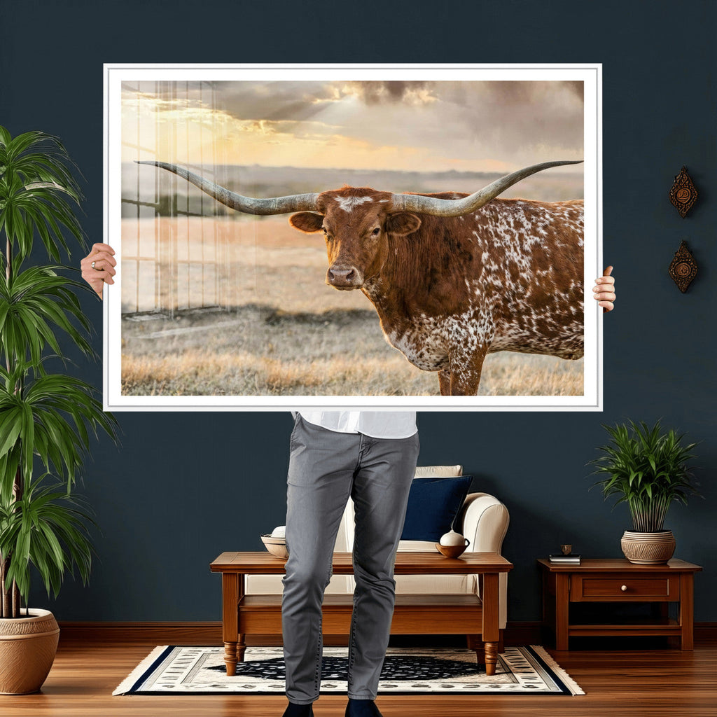 Texas Longhorn Wall Art Canvas Print, Western Ranch Bull Photography