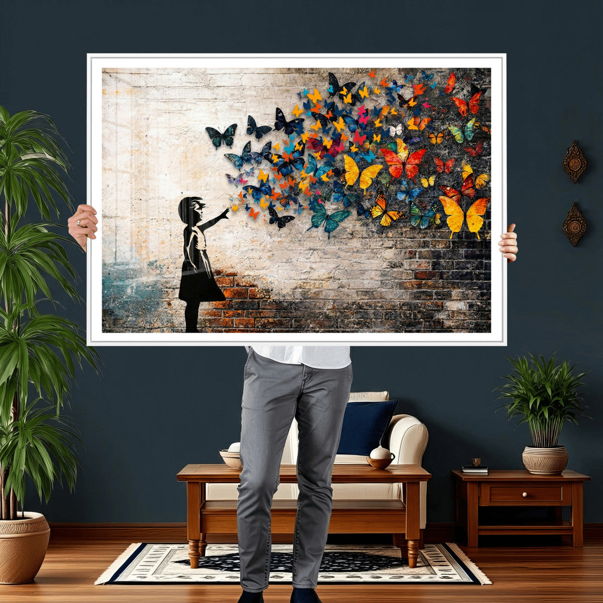 Banksy Graffiti Butterfly Girl Wall Art Canvas Print, Framed