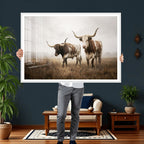 Texas Longhorn Canvas Wall Art Western Bull Desert, Rustic Farmhouse Wall Decor