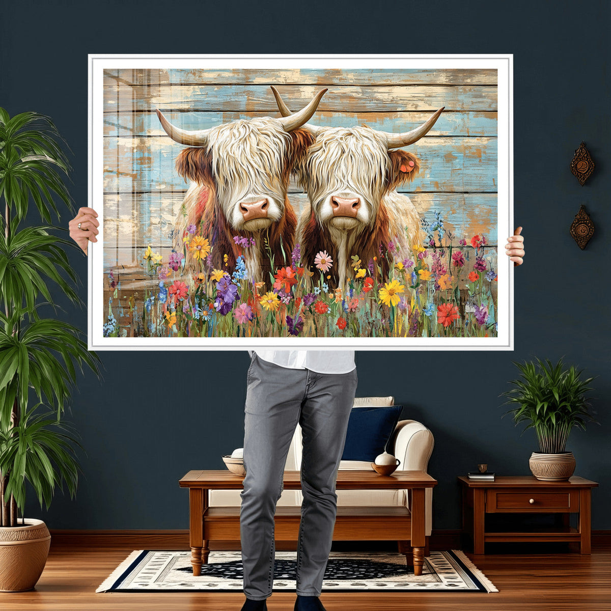 Cute Highland Cow Canvas Wall Art - Rustic Farmhouse Decor