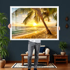 Beach Sunset Canvas Wall Art Print - Tropical Beach Canvas With Palm Trees