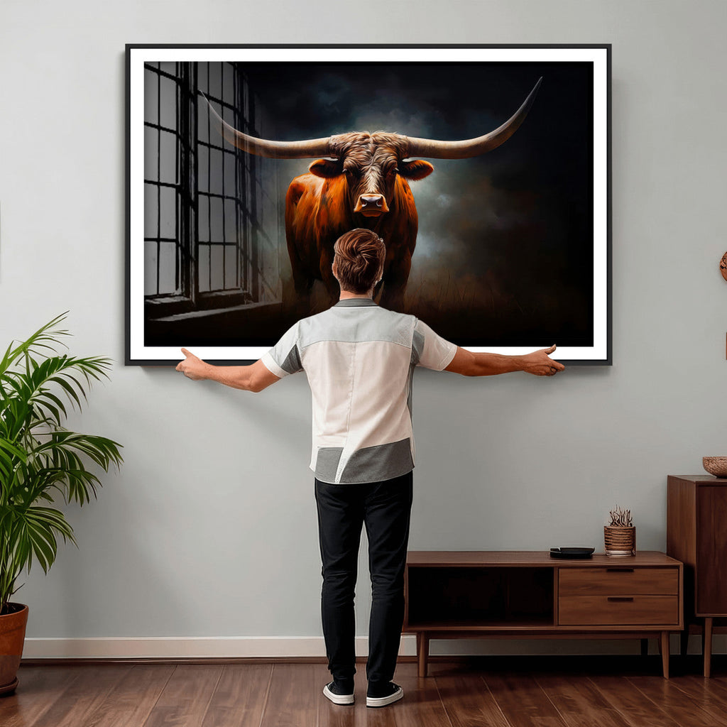 Abstract Texas Longhorn Wall Art Print | 3-Panel Large Texas Longhorn Canvas