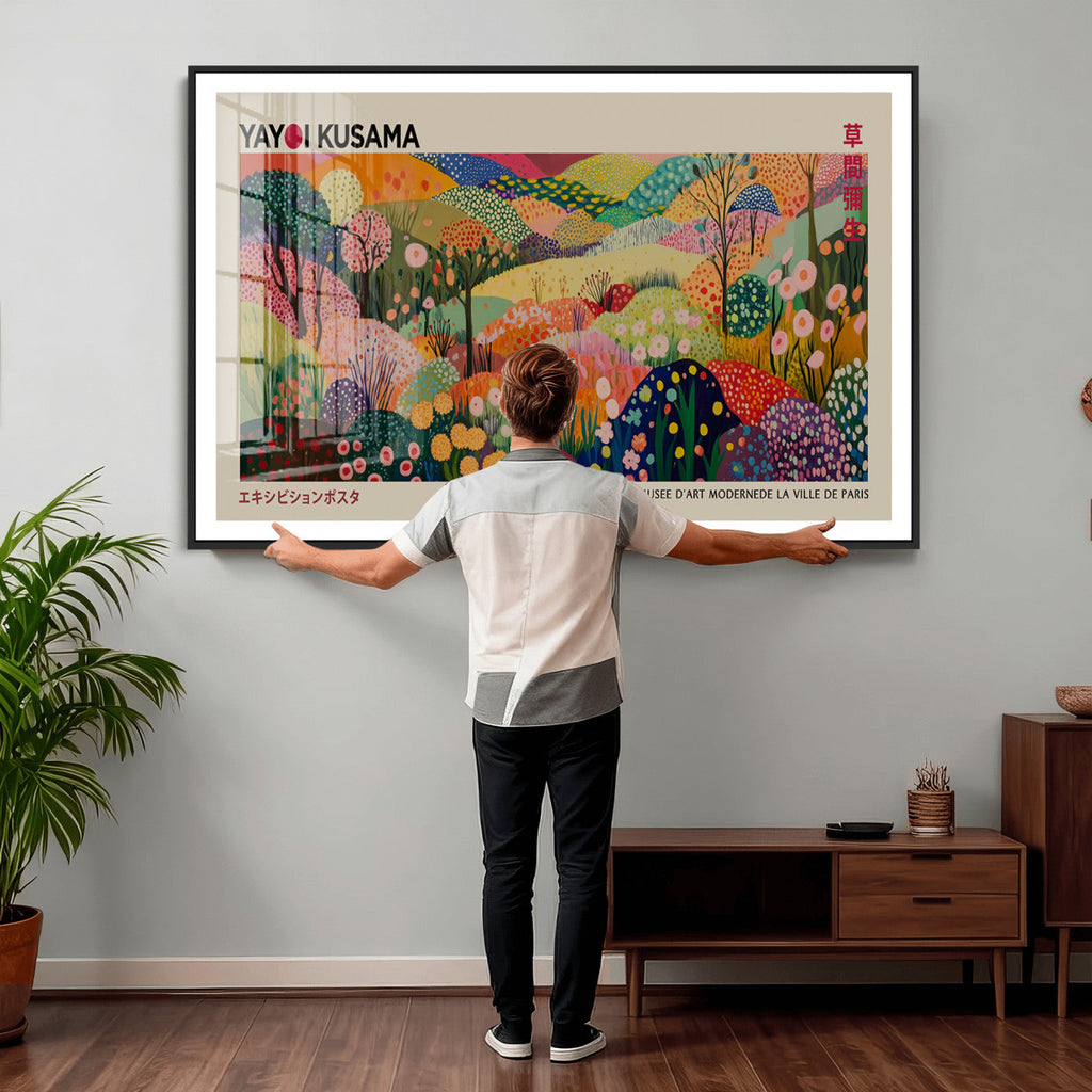 Framed Yayoi Kusama 1986 Wall Art Print | Japanese Wabi Sabi Vibrant Abstract Landscape Canvas