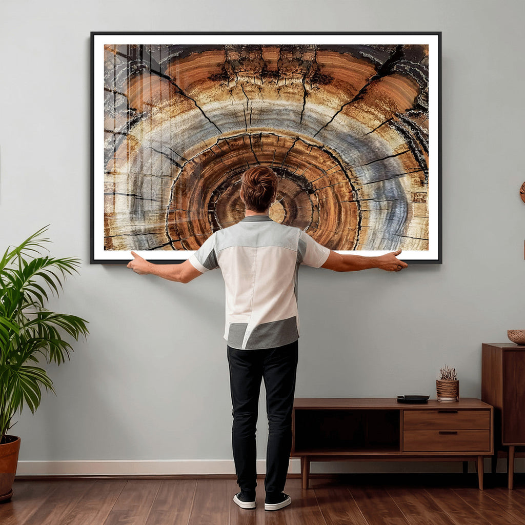 Tree Rings Wall Art Canvas Print, Rustic Wood Grain