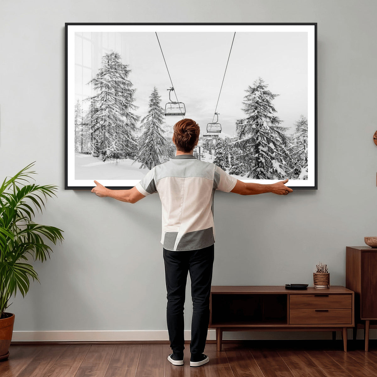 Ski Lift Wall Art | Framed Snowy Mountain Canvas Artwork