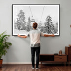Snowy Ski Lift Wall Art | Framed Winter Forest Canvas