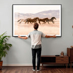 Wild Horse Wall Art Canvas Print, Framed Rustic Western Art, Desert Horse Scene