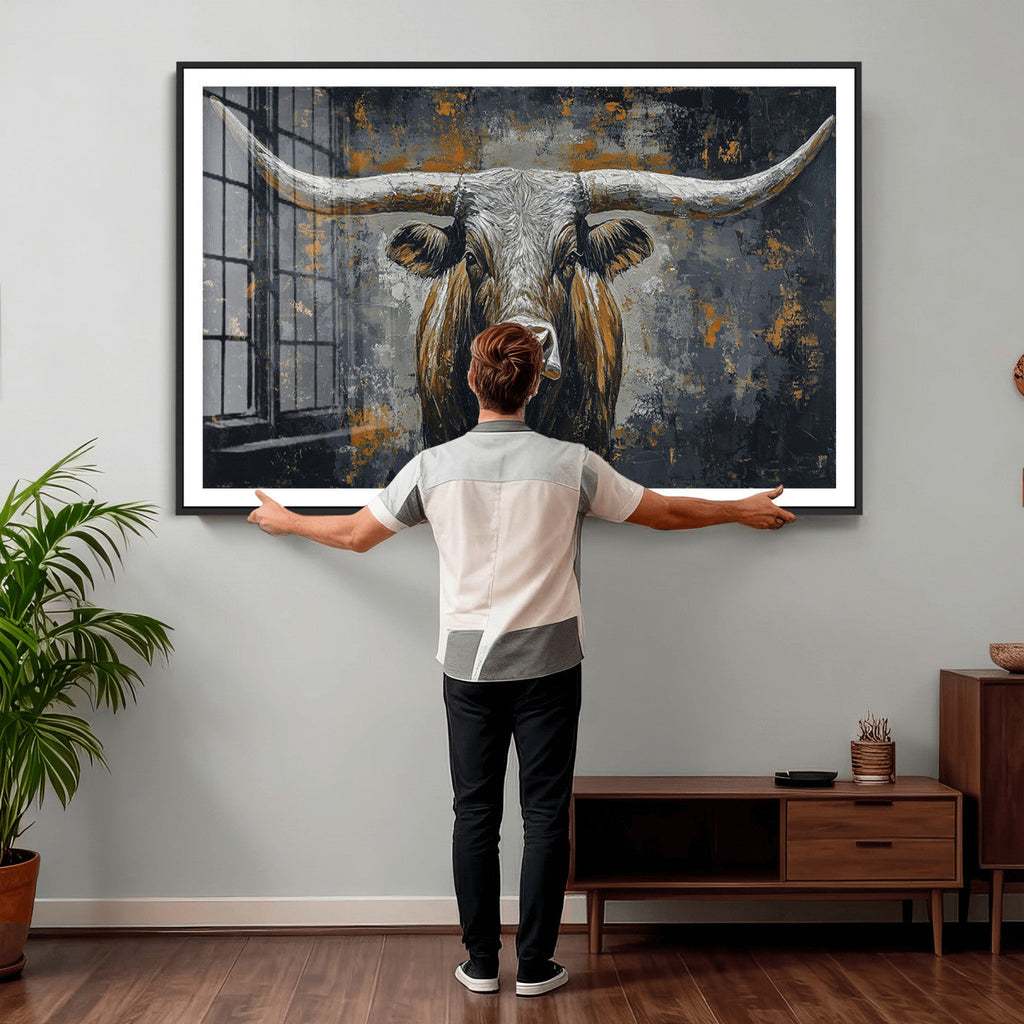 Rustic Bull Wall Art Canvas Print, Longhorn Wall Decor