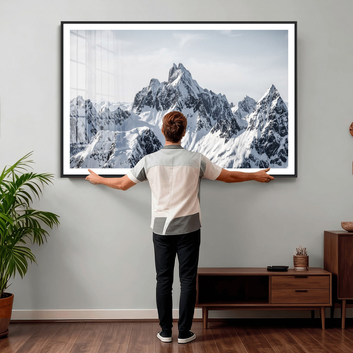 Snowy Mountain Range Canvas Print, Alpine Peaks Landscape Wall Art