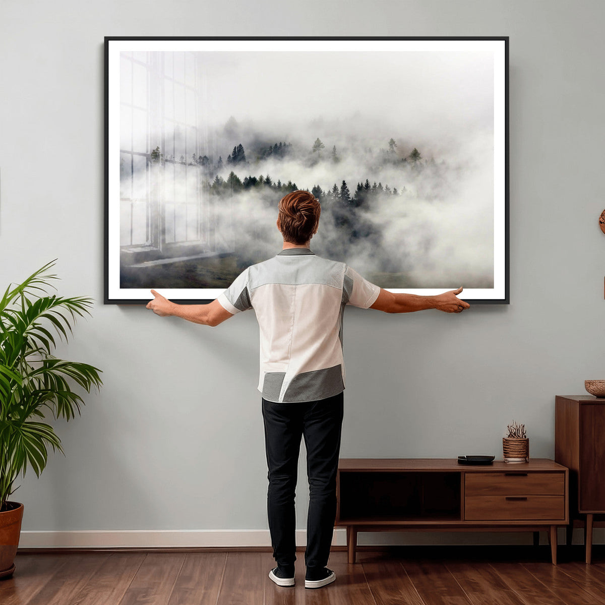 Foggy Forest Wall Art Canvas Print, Misty Pine Tree Landscape
