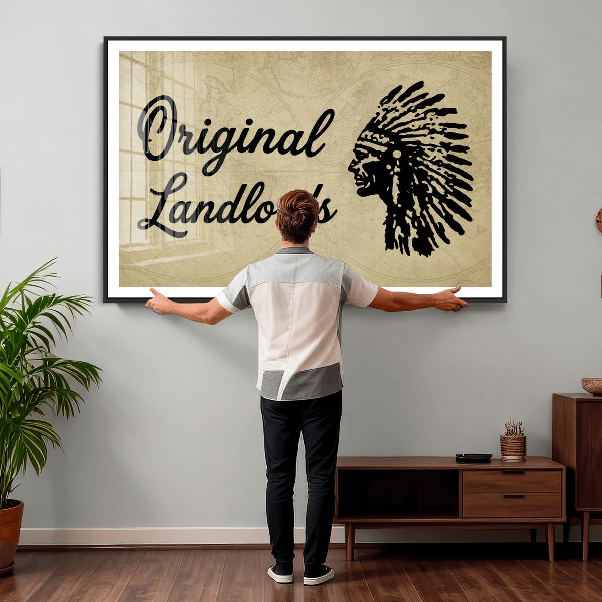 Original Landlords Wall Art Canvas Print, Native American Silhouette Artwork