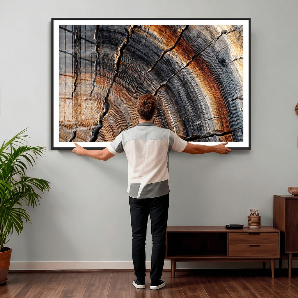 Abstract Tree Ring Wall Art Print, Natural Rustic Wood Grain Canvas