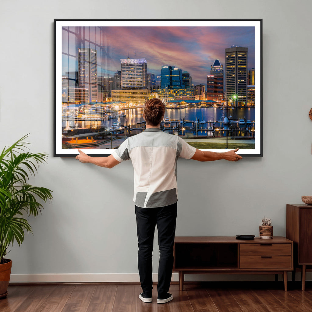 Baltimore Skyline Wall Art Canvas Print, Baltimore Downtown Night Cityscape