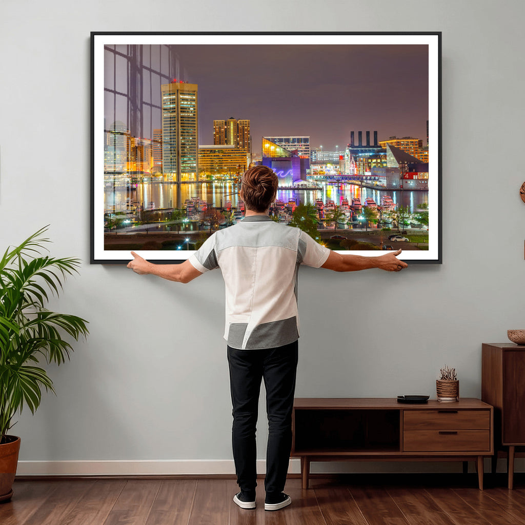 Baltimore Skyline Wall Art Canvas Print, Baltimore Downtown Night Cityscape