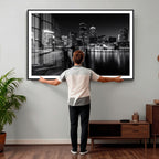 Boston Wall Art Canvas Print, Boston City Downtown Night Cityscape