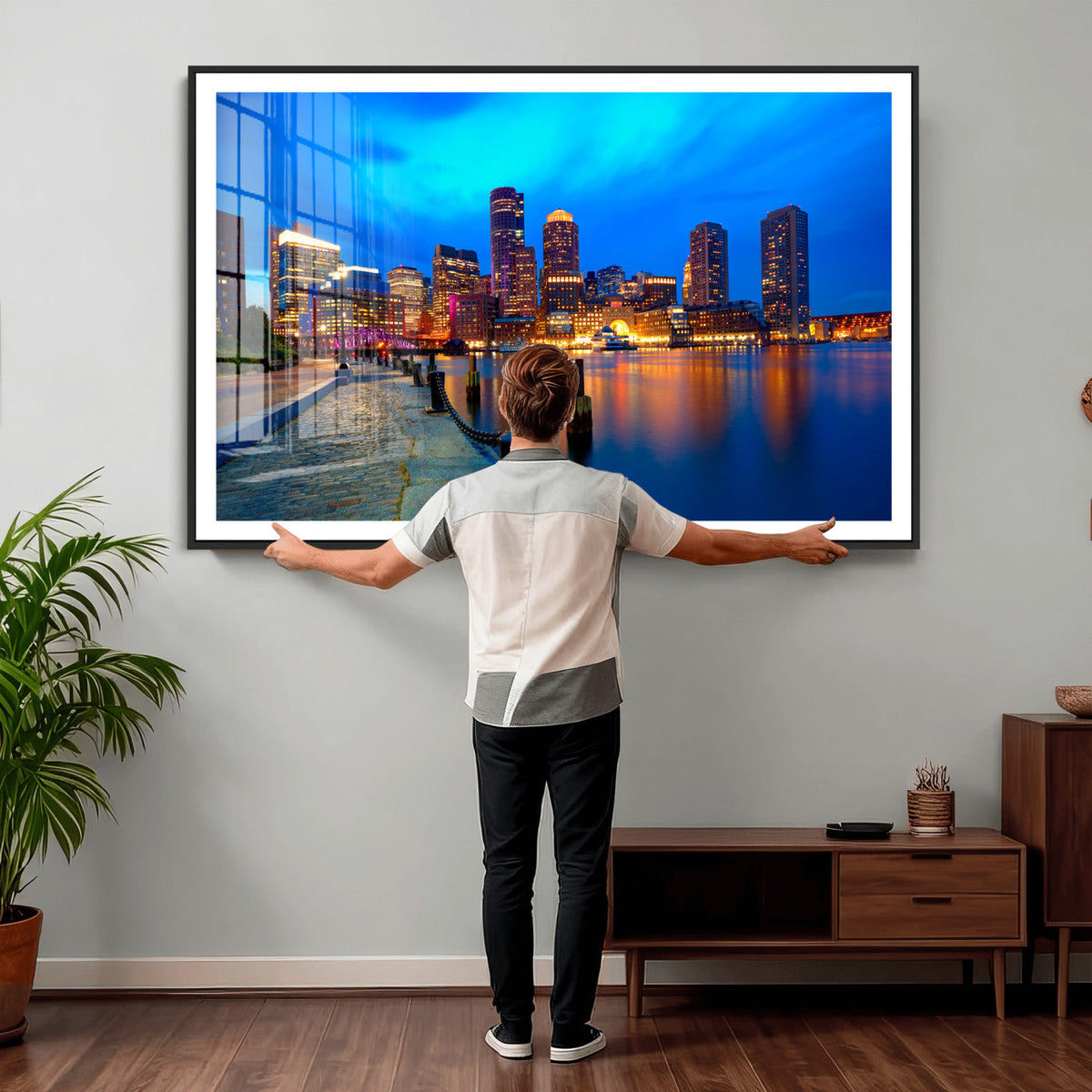 Boston Wall Art Canvas Print, Boston City Downtown Night Cityscape