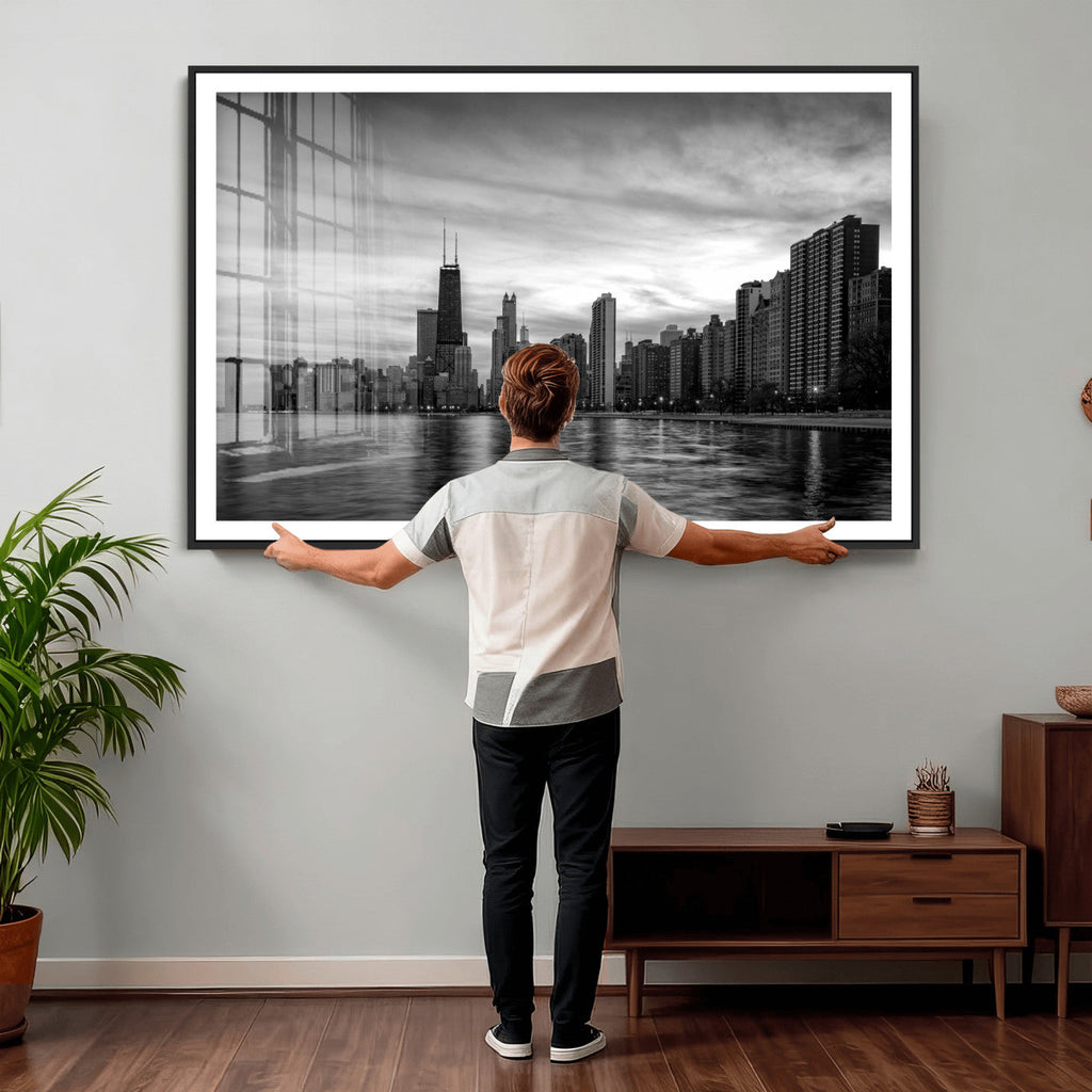 Chicago Wall Art Canvas Print, Chicago City Downtown Night Cityscape