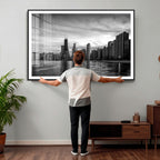 Chicago Wall Art Canvas Print, Chicago City Downtown Night Cityscape