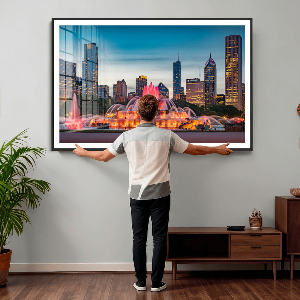 Chicago Wall Art Canvas Print - Chicago City Downtown Night Cityscape